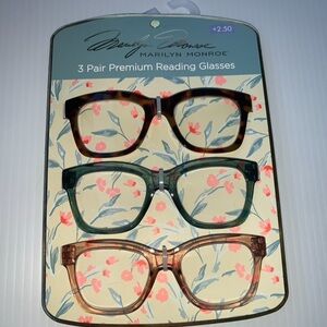Marilyn Monroe 3 pk THICK TORTOISE, BLUE, PINK Readers Glasses +2.50